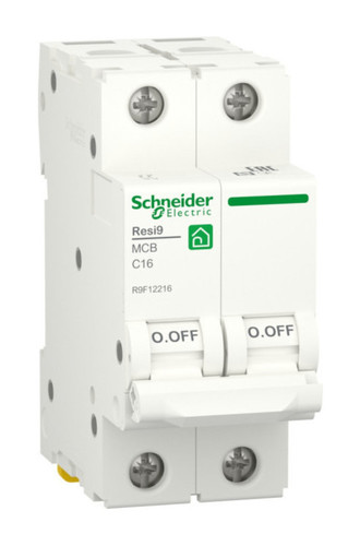 Автоматический выключатель Schneider Electric Resi9 2P 16А (C) 6кА, R9F12216