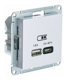 Розетка USB+USB type C Systeme Electric ATLASDESIGN, скрытый монтаж, жемчуг, ATN000429