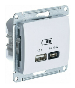Розетка USB+USB type C Systeme Electric GLOSSA, скрытый монтаж, белый, GSL000129