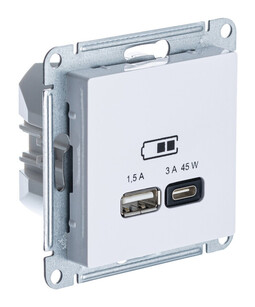 Розетка USB+USB type C Systeme Electric ATLASDESIGN, скрытый монтаж, лотос, ATN001329